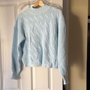J. Crew Soft Blue Mock Neck Cable Knit Sweater